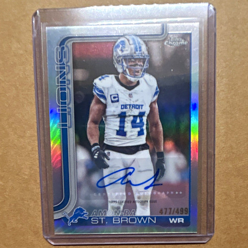 Topps 2025 Chrome Amon-Ra St. Brown Refractor Auto 477/499 BA-AS Lions
