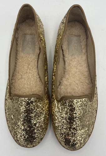 Mocassini slip on UGG donna 8 oro alloway glitter ballerine fodera pelle di pecora gomma