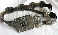Vintage Sterling Silver Native American Leather Stamped Concho Belt 147 Grams