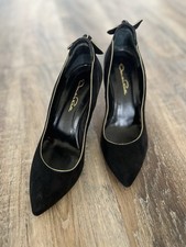 Oscar De La Renta Suede Pointed Toe Gold Trim Designer Evening Pumps size 38