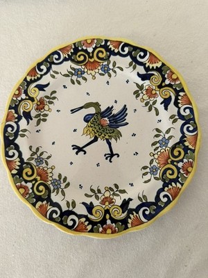 VTG Rouen? France Decorative Plate 7.5  Bird Crane Handpainted HTF