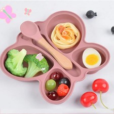 2PCS Baby Silicone Dining Plate Sucker Bowl Set Butterfly Divided Self-Feeding
