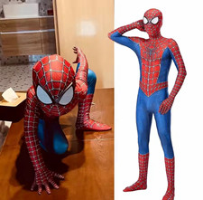 Spider-Man Full Body Stretch Bodysuit Costume w/ Mask, Polyester Red/Blue S-XL