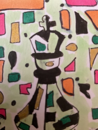 ACEO watercolor art by PJ, art card 2.5 x 3.5: chess king. Abstract