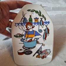 Vintage Norwegian Figgjo Flint Torskefisk Wall Plaque Woman Cooking Kitchen