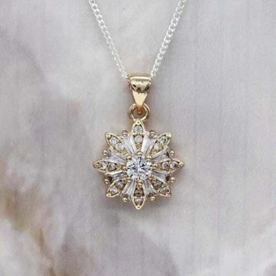 2Ct Round Cut Lab Created Diamond Flower Pendant Necklace 14K Yellow Gold Plated