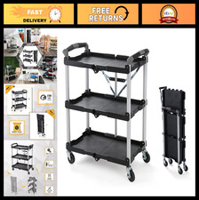 Folding Collapsible Service Cart, 150LB Capacity, Portable Utility Trolley, Blac