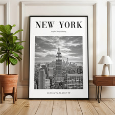 New York Empire State Building Wall Art – Black and White NYC Skyline Poster