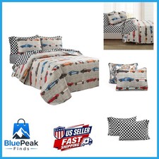 Lush Decor Race Car Kids 5-Piece Oversized Quilt Bed Set Reversible Bedding Set