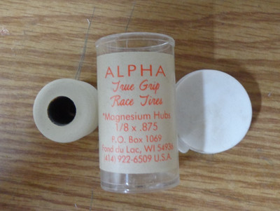 Alpha Red Dot True Grip Race Tires White, 1/8 x .875 Magnesium Hubs. NOS