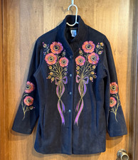 Vintage Bob Mackie Black Floral Embroidered Fleece Jacket Size small
