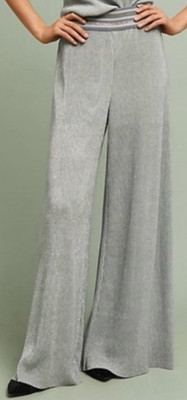NWT Anthropologie Ett:twa Metallic Silver Wide Leg Elastic Waist Pants Size L