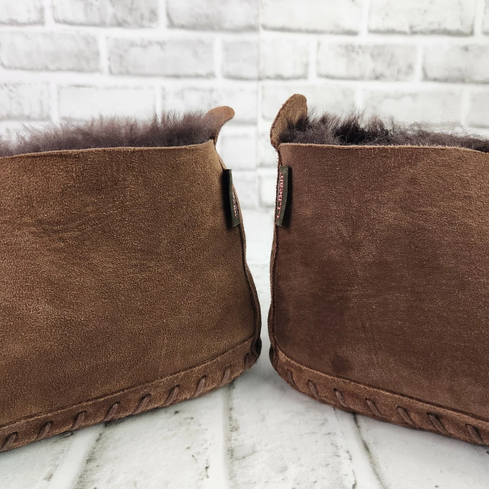 L.L. Bean Wicked Good Men's Size 9 M Brown Suede Soft Slippers Shearling Lining - Image 4 of 4
