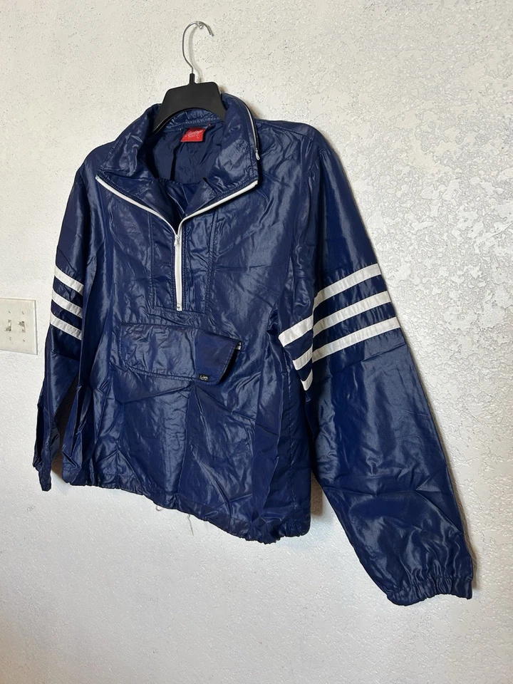 Vintage Rawlings Navy Windbreaker Hooded Jacket With Front Pocket Size Large - Image 2 of 4