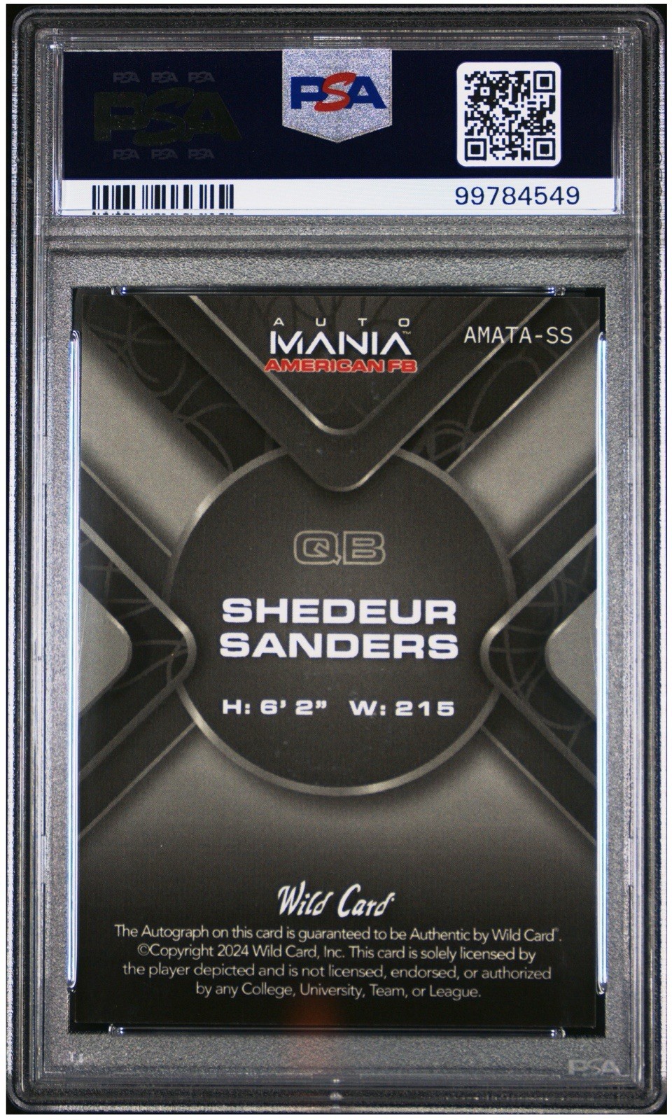 2024 SHEDEUR SANDERS WILD CARD AUTO MANIA AU-TRI-PAINTED EAGLE 10 1/1 PSA 9 view 2