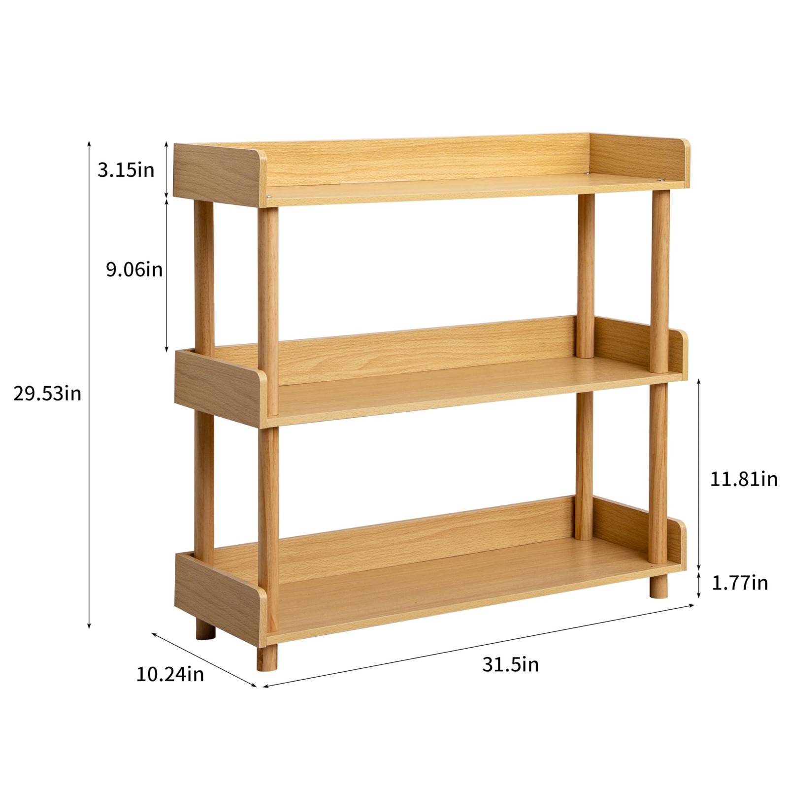 Bookshelf, 3-Tier Bookcase, Wooden Free Standing Storage Rack，Open Storage Ra...