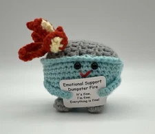 Emotional Support Dumpster Fire Crochet Doll Positive Cute & Funny Desk Decor