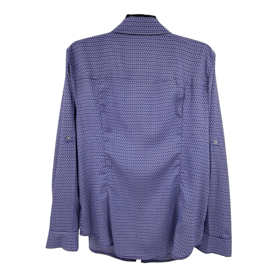 Camisa Michael Kors Cremallera Talla XL Gasa Púrpura Blanco Flores Mangas con Pestaña Enrollable Foto 4 de 4