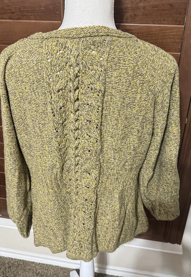 Cárdigan Suéter De Colección Y2K DKNY Talla XL Dorado Ocre Botón Frontal Cable Grueso Tejido Foto 4 de 4