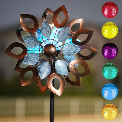 Copper Wind Spinner Outdoor 74 Inch Solar LED Kinetic Yard Garden Decor Metal