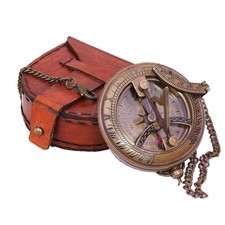Sundial Compass in Leather Case - Brass Gifts for Men, Antique Sailing Annive...