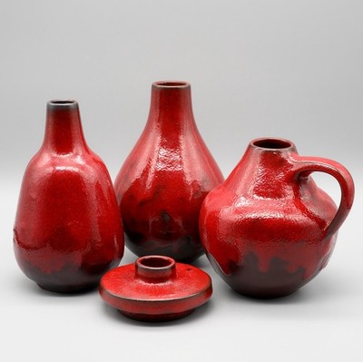 Hartwig Heyne Töpferei Studio Ceramic Oxblood Red Glaze 4× Vase Hey Hoy MCM WGP