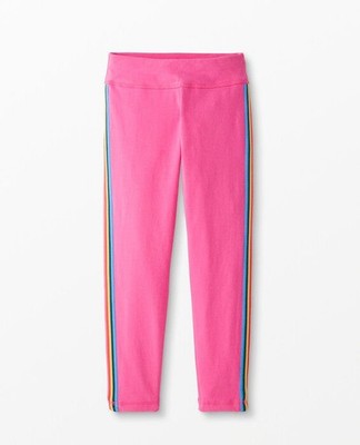 NWT 130 US 8 Hanna Andersson Girls Play Active Leggings Power Pink w/ Stripes