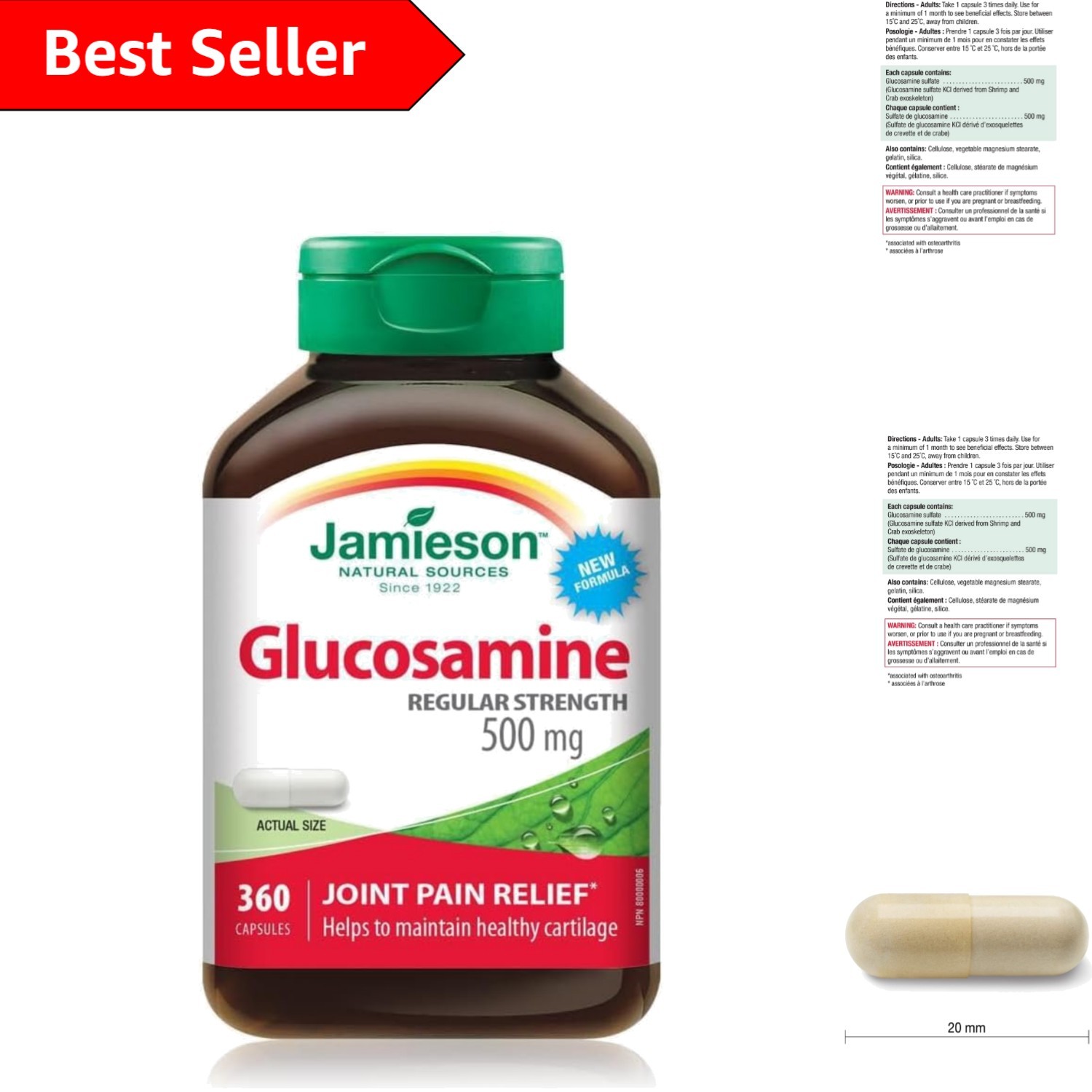 Joint Health Essentials: Glucosamine 500 Mg, 360 Capsules - Gluten-Free Formula