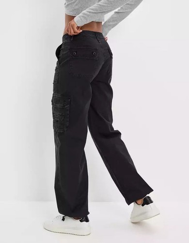American Eagle Stretch Baggy Cargo Jogger Black Y2K High Rise NEW Womens 18