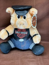 Harley Davidson MotorCycle Biker Plush Pig Doll Black Pleather Hat 10" 1993