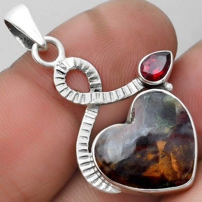 Herz lila Kuh Jaspis & Granat 925 Sterling Silber Anhänger Schmuck P-1111