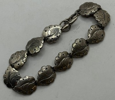 Sterling Silver Leaf Bracelet ''NE From Denmark'', 8 , 25.1g. Vintage Design.
