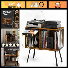 Vintage Flip Top Record Player Stand, Large Turntable Table Holds 150 Albums, R