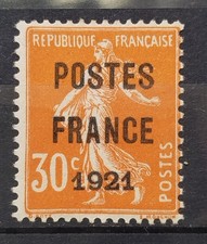 Timbre preoblitere n°35 30c semeuse orange neuf* gomme trace de charnière