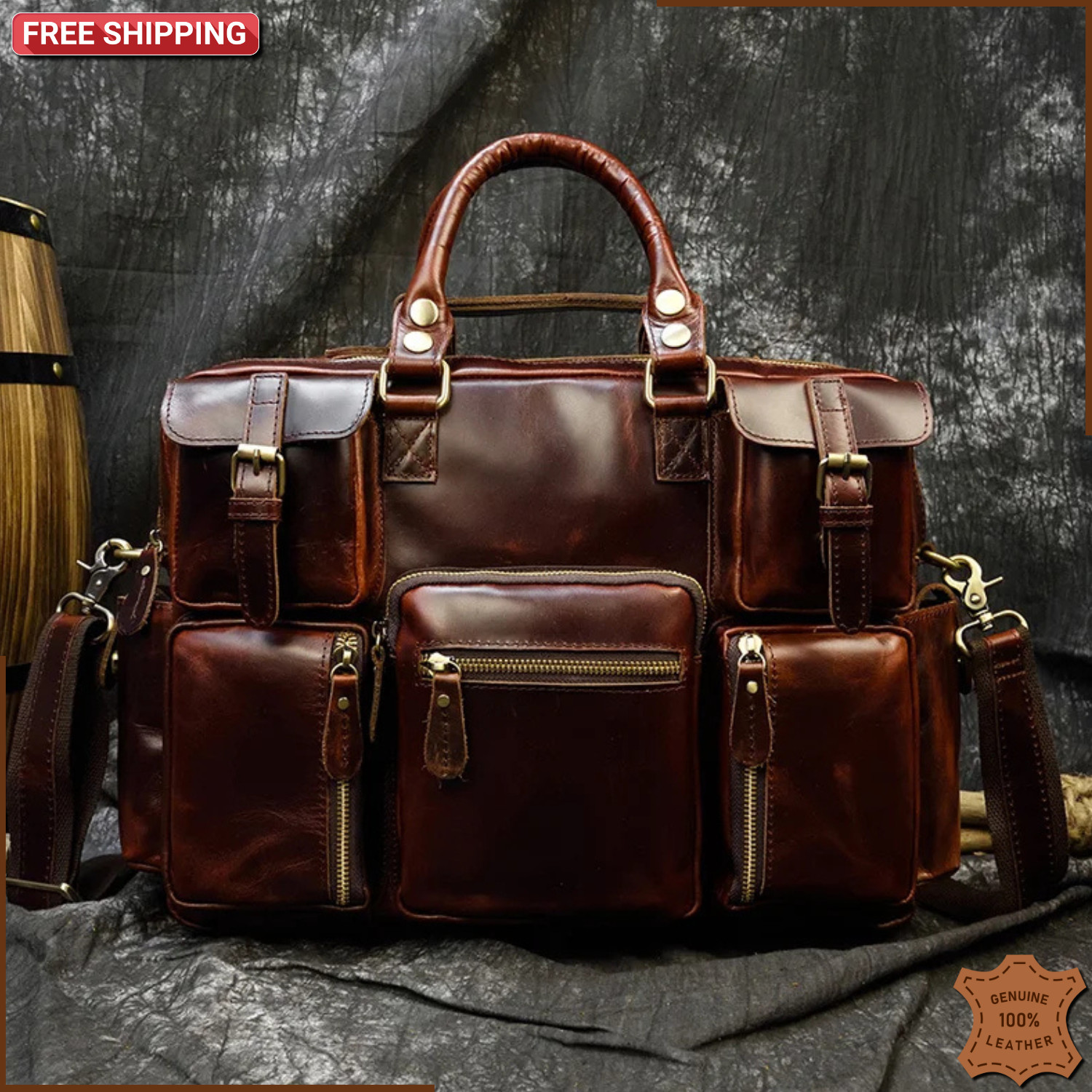GENUINE LEATHER Mens Business Bag Laptop Work Office Messenger Student Handbag
