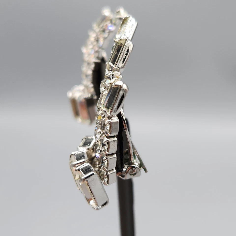 Pendientes Clip Escalador Estrás Cristal Baguette Transparente Diseñador De Colección Sin Firmar Foto 4 de 4