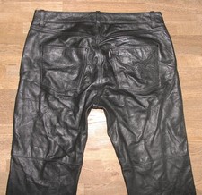 POLO Uomo Jeans in Pelle Biker Pantaloni Neri W36-37 L33