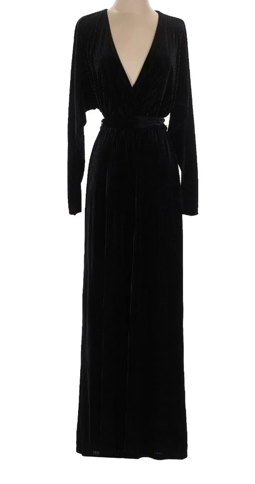 全新 BCBG MAXAZRIA 尺寸 M VELVET FAUX WRAP L/S 领带宽腿连体裤 — 第 4/4 张图片