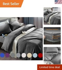 Queen Size Deep Pocket Bed Sheet Set - 6 Pieces, 1800 Thread Count, Dark Grey