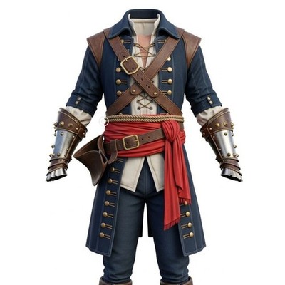 Pirate Hook Frock Coat, Captain Jack Sparrow Caribbean Costume, Buccaneer Navy