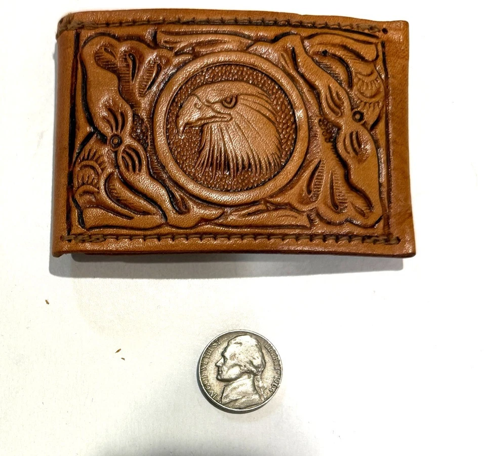 Eagle Tooled Leather Belt Buckle Western Cowboy Style hidden money compartment - Image 4 of 4