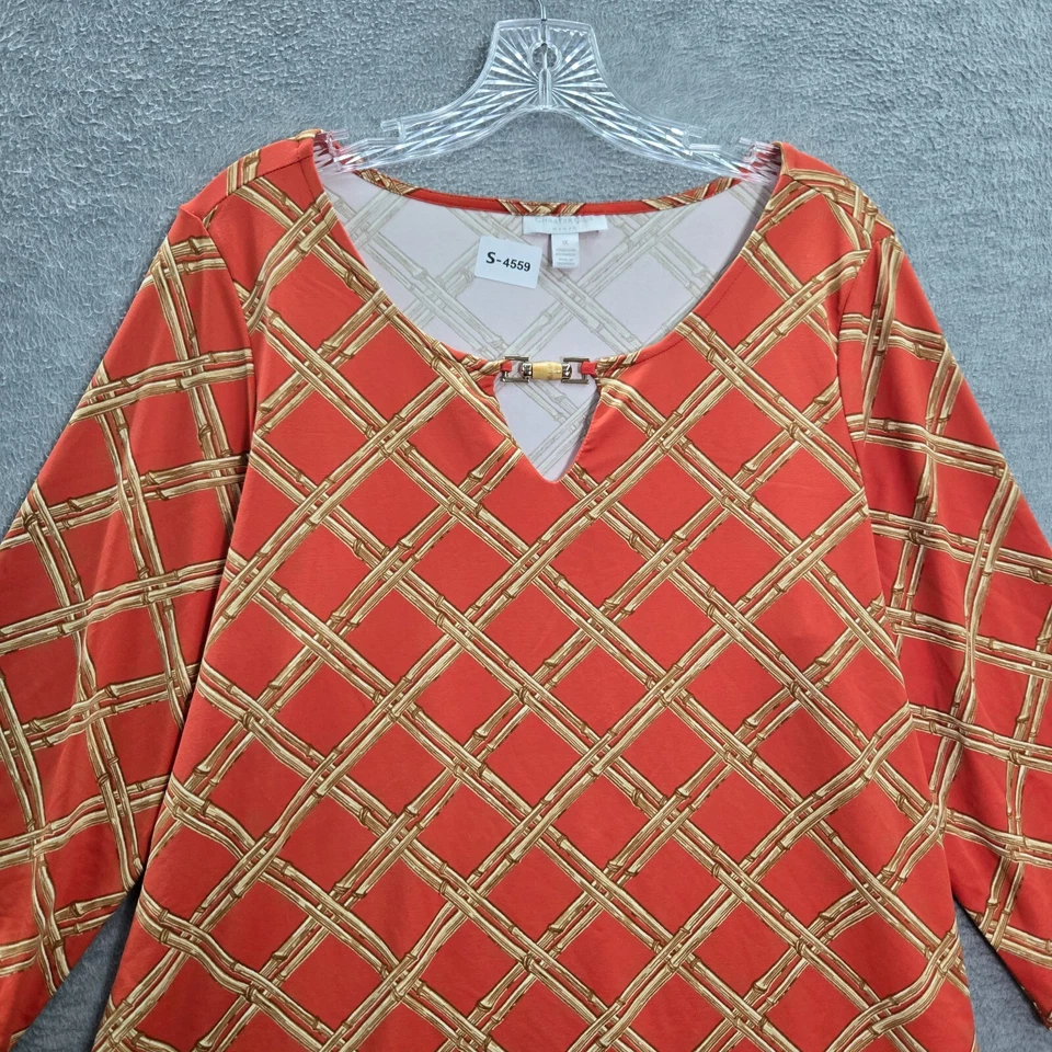 Charter Club 女式上衣 1X 橙色束腰外衣 3/4 袖航海竹 — 第 3/4 张图片