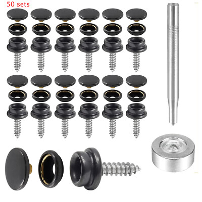 50 sets Fastener Snap Press Stud Cap Buttons With 2 Tools for Marine Boat Canvas