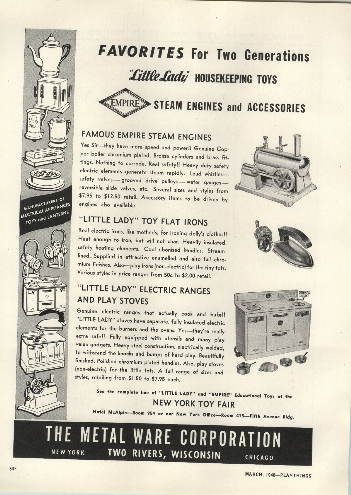 1948 PAPER AD Empire Toy Steam Engine Little Lady Play Electric Range Stove  Iron | eBay