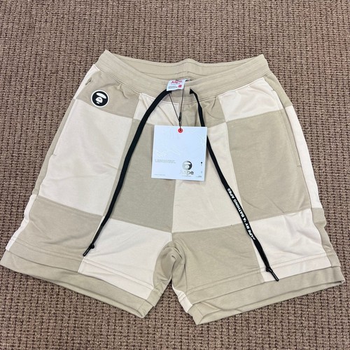 AAPE Bathing Ape Bape Mens Patch Sweat Shorts In Beige Cream Size Small S New