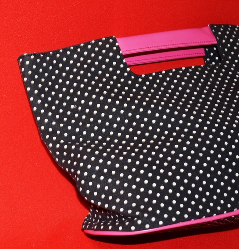 Carry-All Caddy Utility Tote Bag Case Organizer Pink W/ Black White Polka Dots - Picture 3 of 8