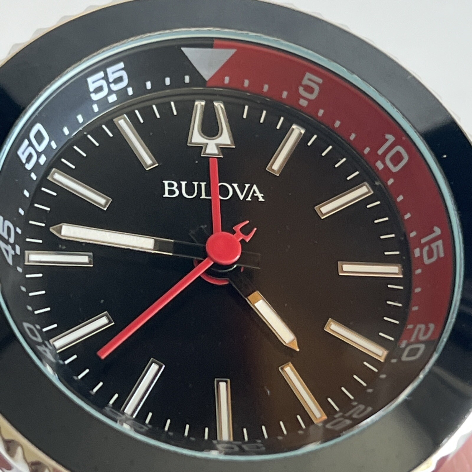 Bulova Silver/black/red Stainless Steel Diver Travel Alarm Clock B6125