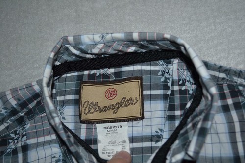 25060-a Mens Wrangler Western Button Up Shirt Size Medium Blue Floral Plaid - Picture 7 of 8
