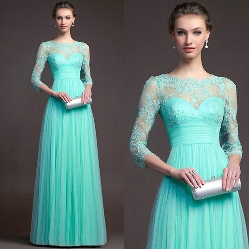 Women's Evening Dress Sleeved Lace Mesh 