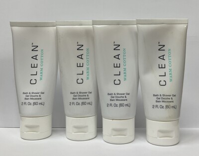 Clean Warm Cotton Bath & Shower Gel 2 fl oz/ 60 ml Lot Of 4 NEW